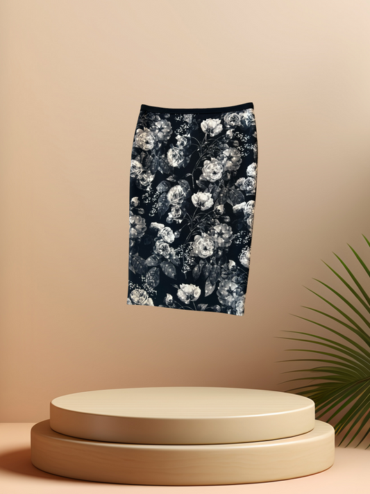 Marccain Black & White Rose Print Skirt